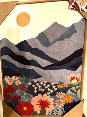 NEW BP Home Woven Wall Art Colorful Mountain, Floral Landscape. 18" x 26".